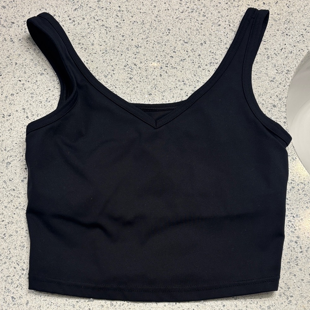 Black V-Neck Cropped Tank Top with built in bra